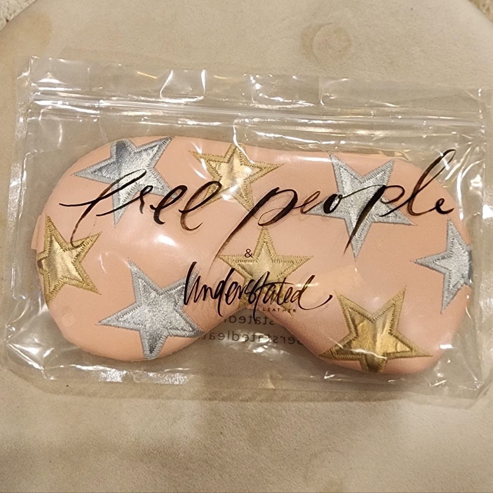 Free People Leather Peach Eye Mask with Star Accents